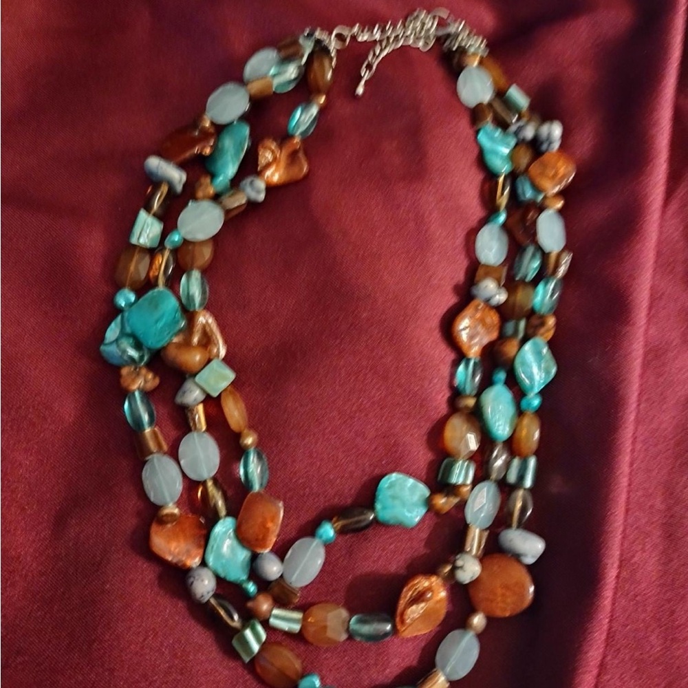 Turquoise and Amber Beaded Necklace